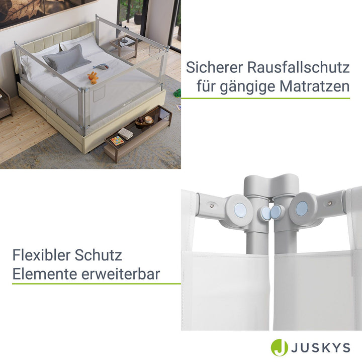 Juskys Jaron Bettgitter für Babies - Grau - Höhenverstellbar - 180 cm x 71-101 cm