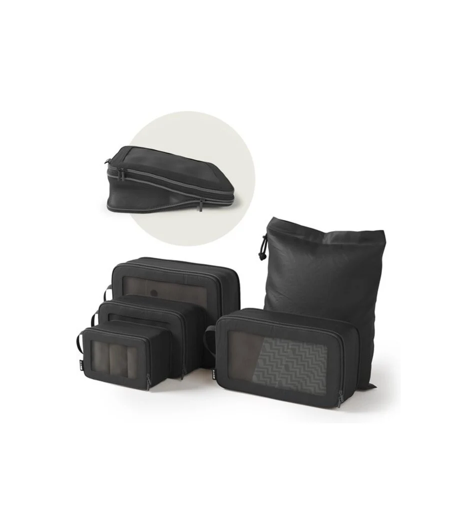 ONYXÂ¬Ã† Kompressionspackwürfel - 5 Stück - Gepäckorganisation mit Kompressionsreißverschluss - Für Koffer und Taschen - Schwarz