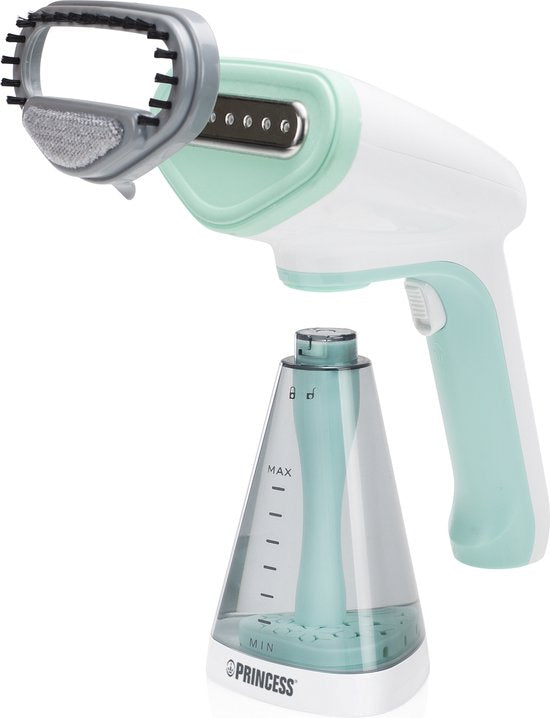 Princess 332846 Kleiderdampfer – Handdampfer – 2 Dampfstufen – Abnehmbarer Wassertank – Schnelles Aufheizen – inklusive Aufsteckbürste – 1600 W