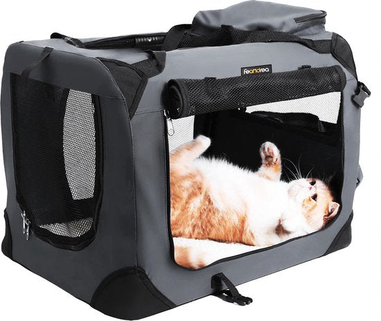 Feandrea – Transportbox – Reisekäfig – 60 x 42 x 42 cm – für Hunde – zusammenklappbar – Oxford-Stoff – grau