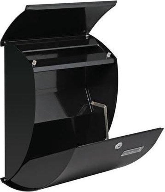 Perel Briefkasten Nice, Wandmontage, gewölbte Front, mit Namensschild, inkl. 2 Schlüssel, Maße (H x B x T) 40 x 31 x 16 cm, schwarz