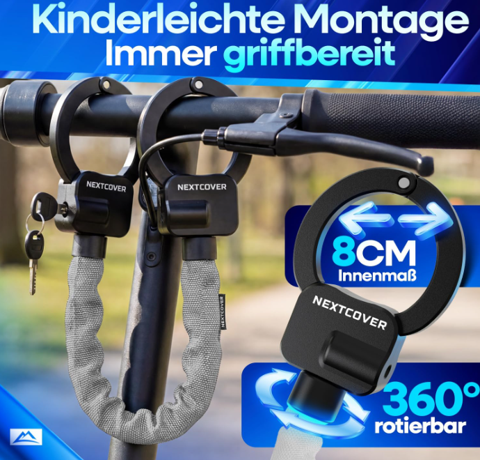 NEXTCOVER E-Scooter-Schloss im Handschellen-Design – 90 cm – Stahl – Reflektierend