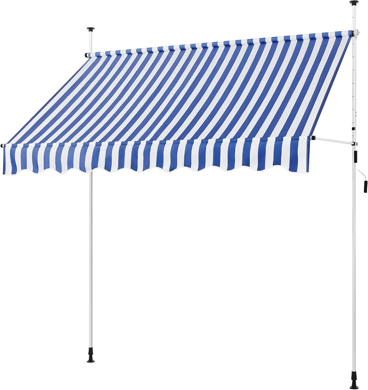 Yaheetech Balkonmarkise – Klemmmarkise mit Handkurbel, 250 cm – höhenverstellbar – blau-weiß