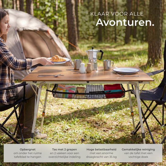 tectake® Campingtisch – 90 x 52 x 47 – 70 cm - Klapptisch aus Aluminium – Aufrollbare Tischplatte – Falt-Tisch – Reisetisch – Gartentisch – Wetterfest – Höhenverstellbar – Tragetasche – Zusammenklappbar – Holzoptik