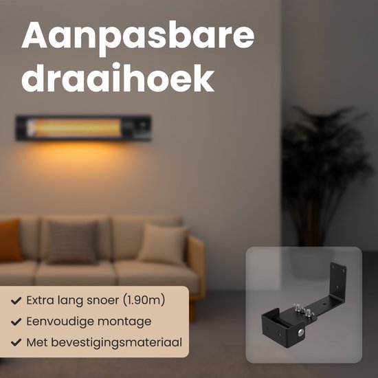 Auronic Terrassenstrahler - XL - Infrarotheizung - Elektrisch - 25m2 - 3000W - Fernbedienung - 9 Stufen - Schwarz