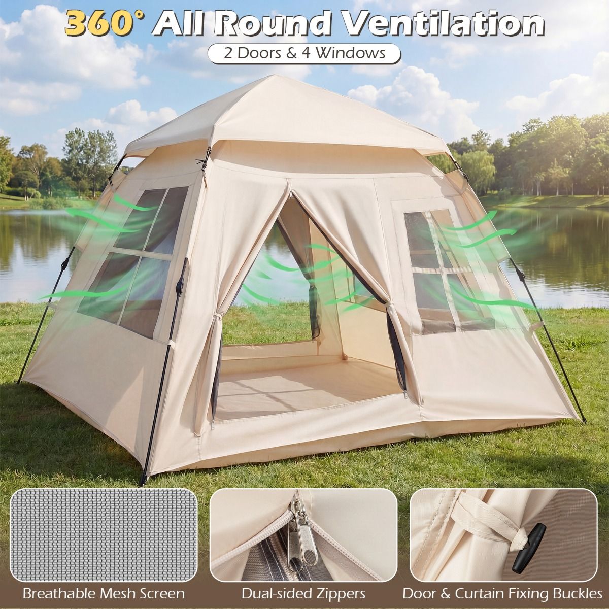Coast Pop-up-Familienzelt – schnell aufgebaut – 4 Personen – beige