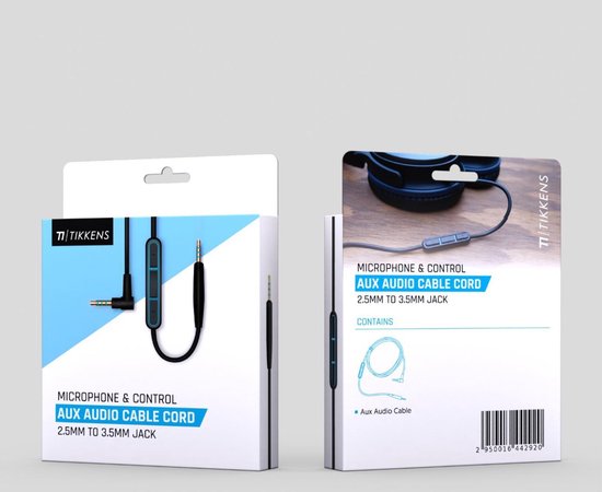 TIKKENS® Audiokabel - 2,5 mm Klinke auf 3,5 mm Klinke - Schwarz - 1,35 m - Aux - Mikrofon - Geeignet für Bose Quietcomfort 25/35, Apple - On-Ear Kopfhörer - Verlängerungskabel