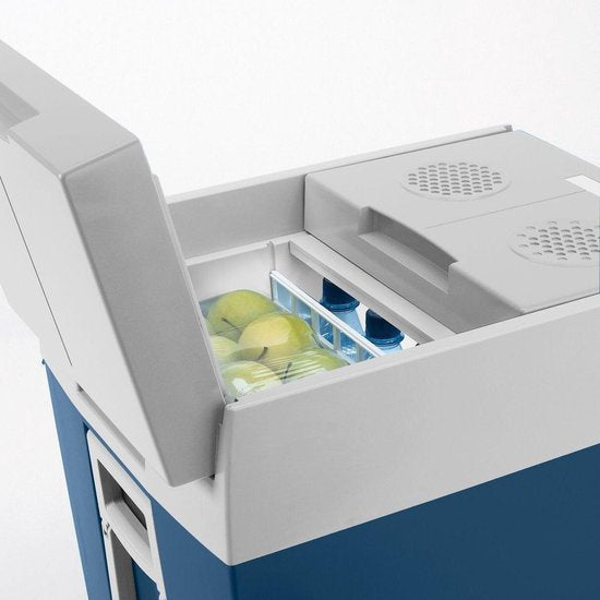 Mobicool MT48W thermoelektrische Kühlbox mit Rollen – 48 l – 12/230 V – blau/weiß