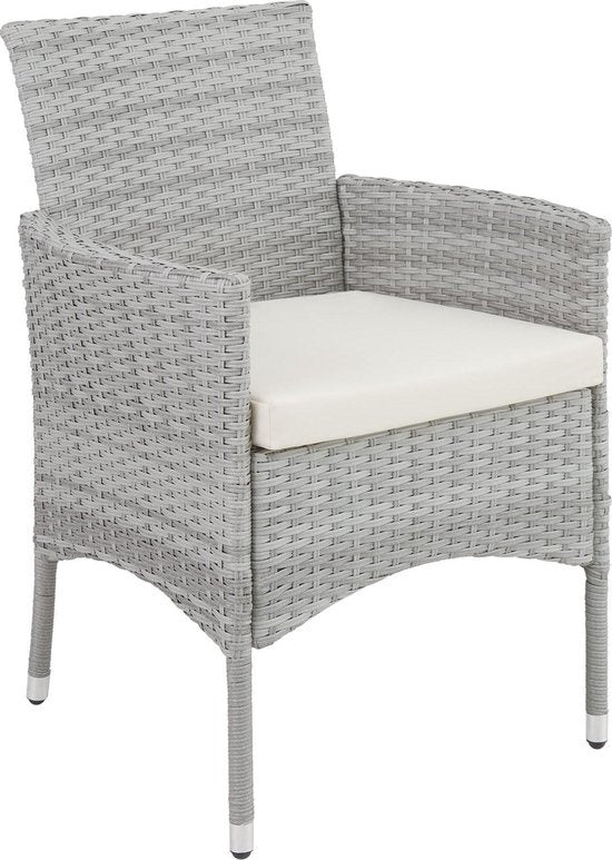 tectake - Geflechtmöbel-Gartenset mit abnehmbaren Bezügen, 2 Stühle und Tisch mit Glasplatte, 2x Outdoor-Loungesessel mit Armlehnen und Gartentisch, Gartenmöbel-Set, Balkonmöbel - hellgrau - Poly-Rattan