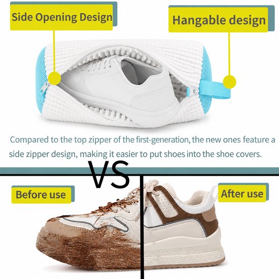 BOTC Schuhwaschbeutel-Set – 2 Stück – Wiederverwendbarer Schuhwaschbeutel – 360°-Tiefenreinigung mit Mikrofaser – Schützender Schuhwaschbeutel für Waschmaschine und Trockner – Weiß und Blau