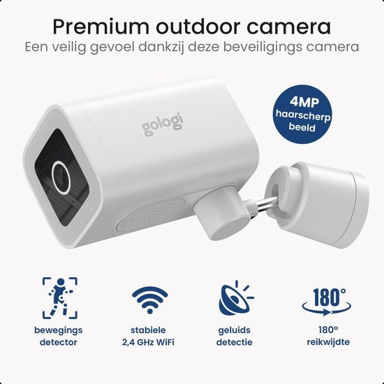 Gologi - Premium Sicherheitskamera - mit Nachtsicht - Überwachungskamera - 4MP - IP Kamera - Ton- und Bewegungserkennung - Mit Kabel - Mit Wifi und App - Weiß