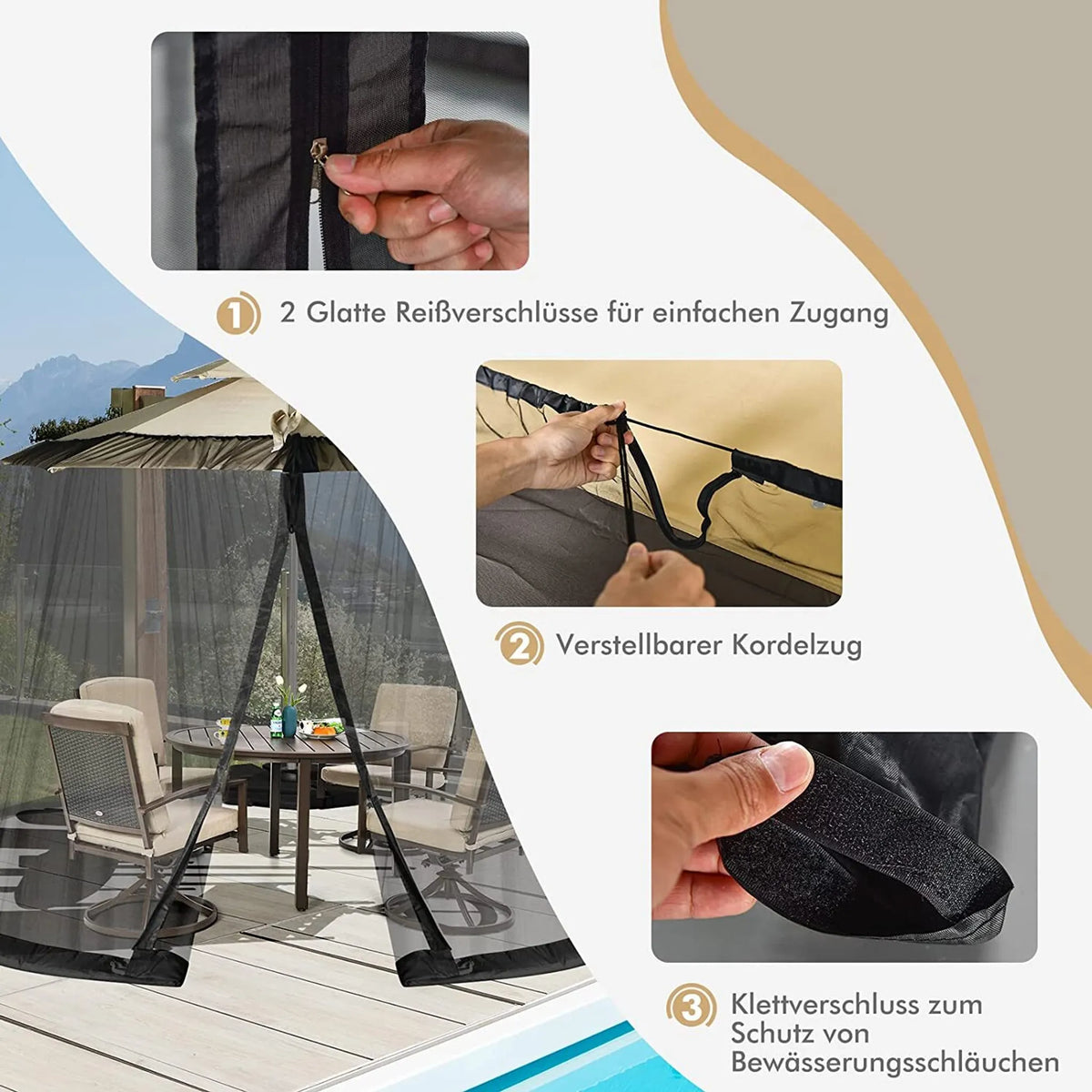 Coast Parasol Mosquito Net met 2 deuren en dubbele rits parasol 12,5 x 2,3 m zwart