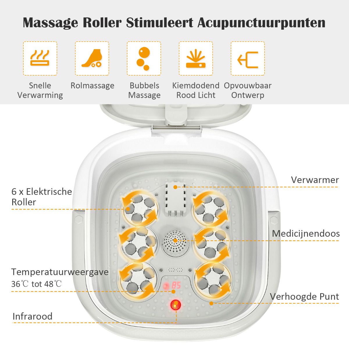 Coast Fußbad-Massagegerät – Zusammenklappbar mit Sprudelmassage und Infrarot – Einstellbare Heizfunktion – Grau 42 x 40 x 24 cm