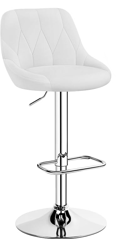Yaheetech Barhocker mit Rückenlehne und Fußstütze – Kunstleder – Verstellbar von 86 bis 107,5 cm – 46 x 49 cm – Weiß