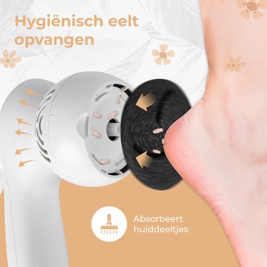 Nuvance Elektrischer Hornhautentferner – inkl. 3 Scheiben – Hornhautentferner – 12-teiliges Pediküre-Set – Fußfeile – über USB aufladbar – Weiß