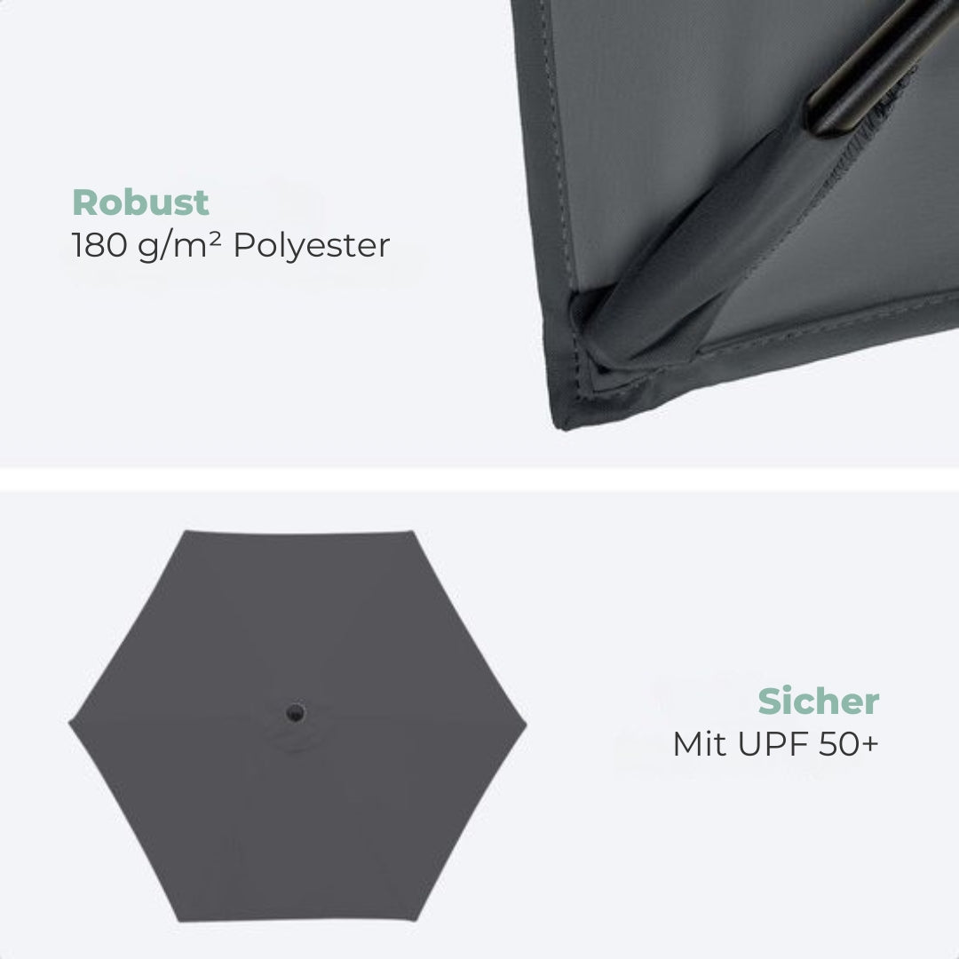 LifeGoods Sonnenschirm - 270 cm - 30° neigbar - Wasserdicht - Mit Bezug - Dunkelgrau