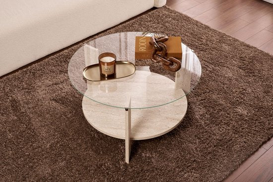 Asir – Couchtisch – Travertin & transparent