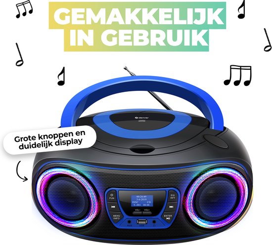 Denver Tragbares DAB-Radio CD-Player Kinder - Bluetooth - Lichteffekte - Boombox - AUX - FM - TDB212BLUE