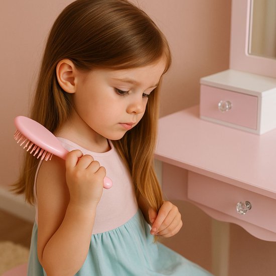 Maxx Kidz Kinderschminktisch mit Spiegel – Rosa Kinderschminktisch aus Holz mit Hocker – Schminktisch für Kinder – Spielzeug für Mädchen ab 3 Jahren