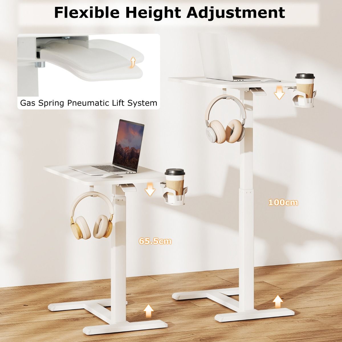 Coast Höhenverstellbarer mobiler Stehtisch Laptop-Tisch Schreibtisch - 60x40x65.5-100 cm - Weiß