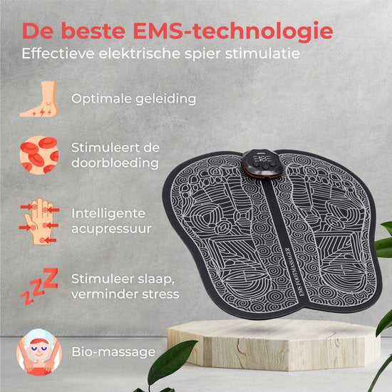 Nuvance - Fußmassagegerät mit Display - EMS-Massagematte - Stimuliert die Durchblutung - Massagegeräte - Wireless - 54 Positionen - Schwarz