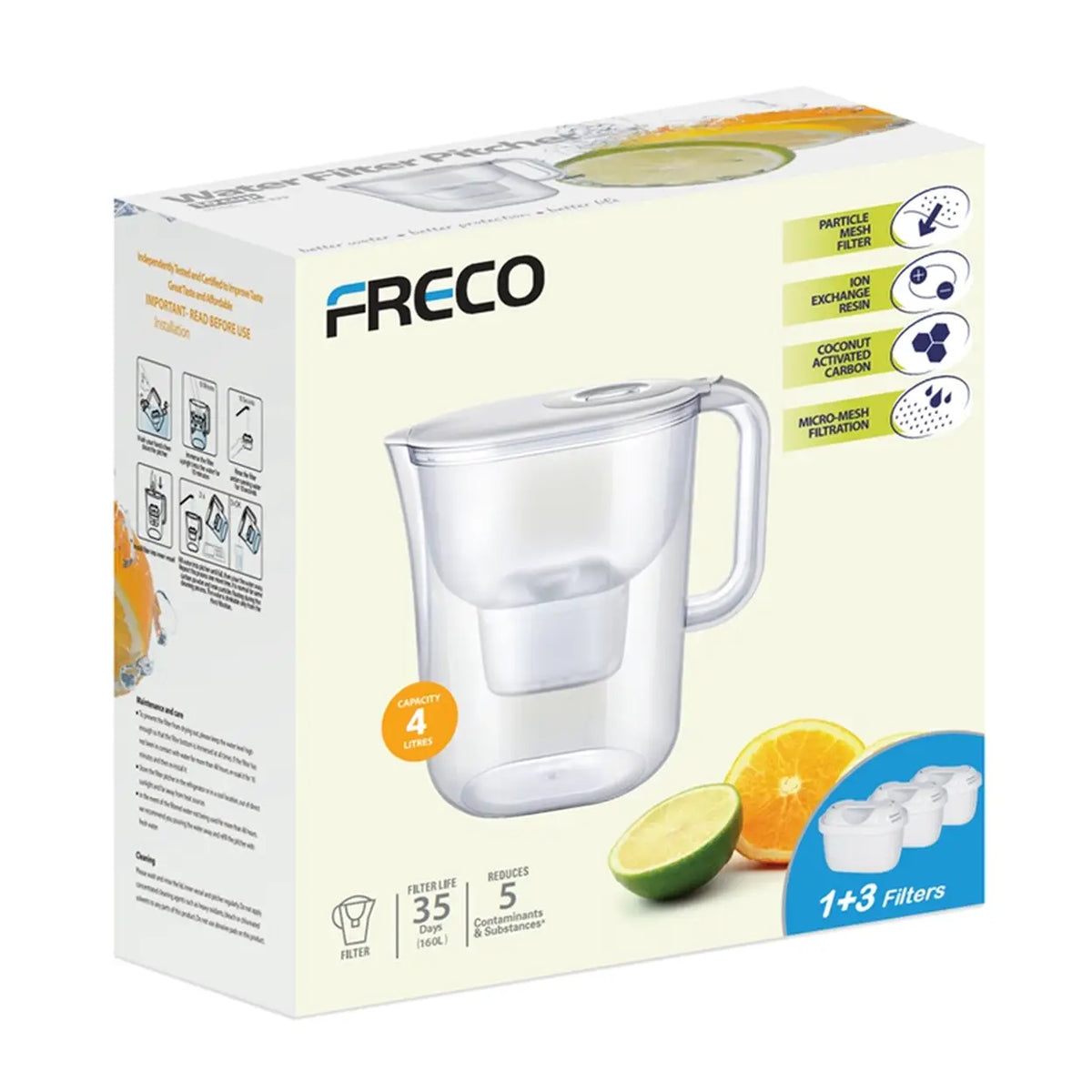 Freco Bluetech Wasserfilterkanne – 4 l – LCD-Timer – 3 Filter