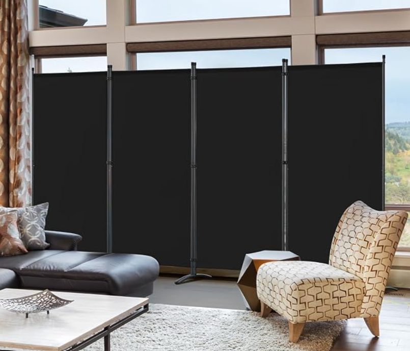 Angel Living Raumteiler mit Rollen, 4-teilig – Schwarz – 324 x 180 cm – Zusammenklappbar