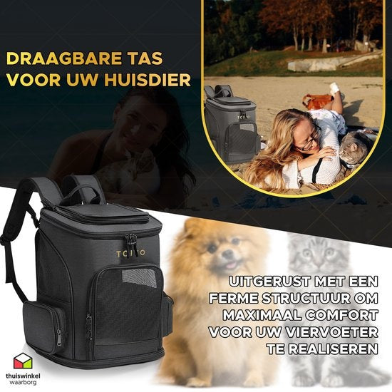 Toivo - Tiertransportrucksack - 40 x 33 x 26 cm - bis zu 8kg - Schwarz