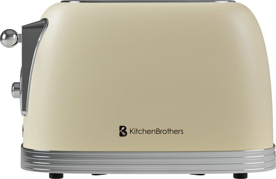 KitchenBrothers Retro-Toaster - Toaster - 6 Heizstufen - 2 extra breite Schlitze - 815W - Beige