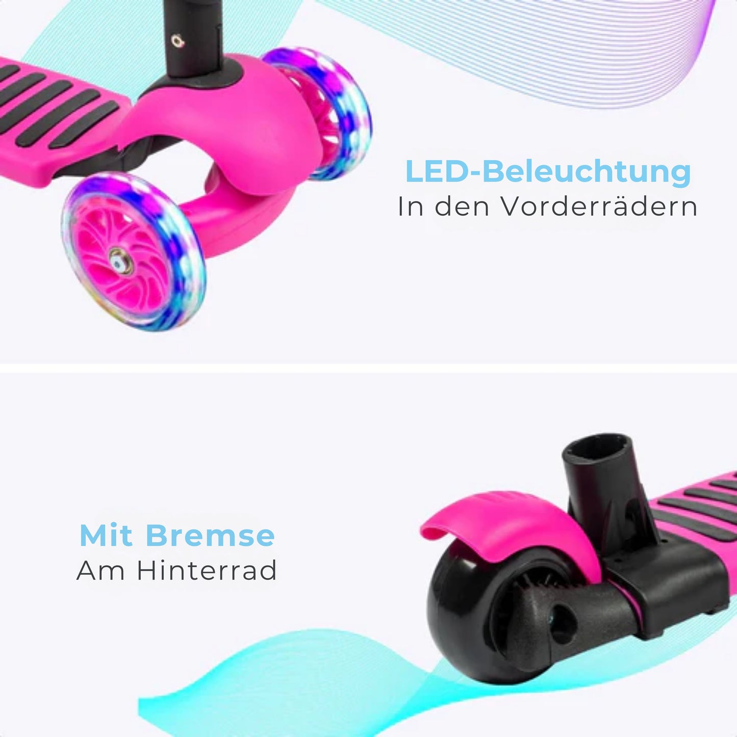 LifeGoods MultiRider - Mit Lenker - 3 -8 Jahre - Jungen/Mädchen - 3 leuchtende Räder - Pink