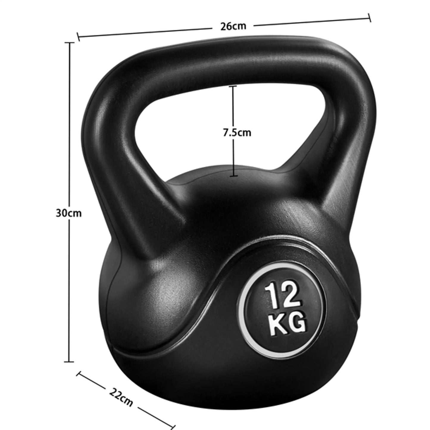 Yaheetech Kettlebell 12 kg - 26 x 22 x 30 cm - mit hartem Kunststoffgehäuse und abgerundeten Kanten und flacher Basis - für Krafttraining und Heimgebrauch - schwarzer Kunststoff und Beton