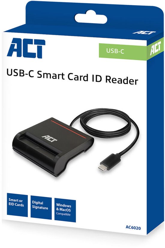 ACT Externer USB-C-Smartcard- und eID-Kartenleser, geeignet für belgische Personalausweise AC6020