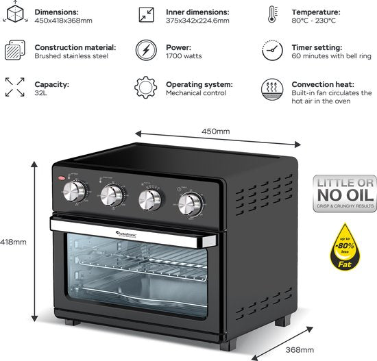 TurboTronic AF32MRD Airfryer XXL und Backofen - Schwarz