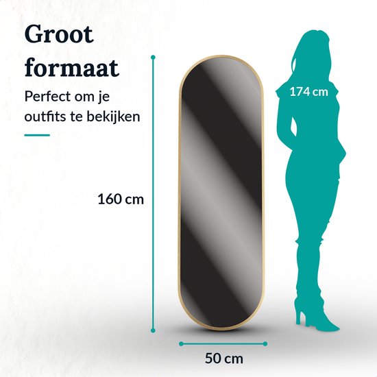 Mirlux Ovaler Spiegel - Einbauspiegel - Hängend mit Rahmen - Wandspiegel - Make up Spiegel - 160 x 50 cm - Gold