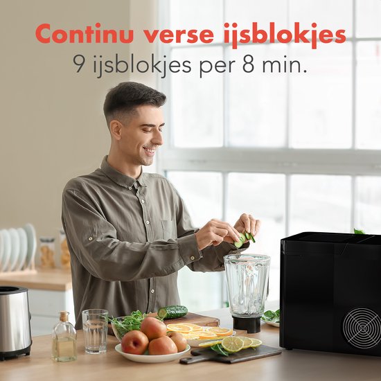 KitchenBrothers - 2.1L - Eiswürfelbereiter - 15kg/24 Stunden - Tragbar - Eiswürfelbereiter - Selbstreinigungsfunktion - Schwarz