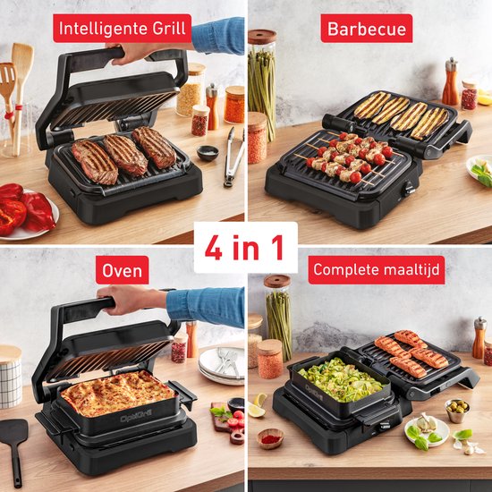 Tefal OptiGrill 4in1 GC7748 – Intelligenter Kontaktgrill – Grill, Tischgrill, Backofen und komplette Mahlzeit – 9 Automatikprogramme – Garstandsanzeige – 2100 W – Schwarz/Edelstahl