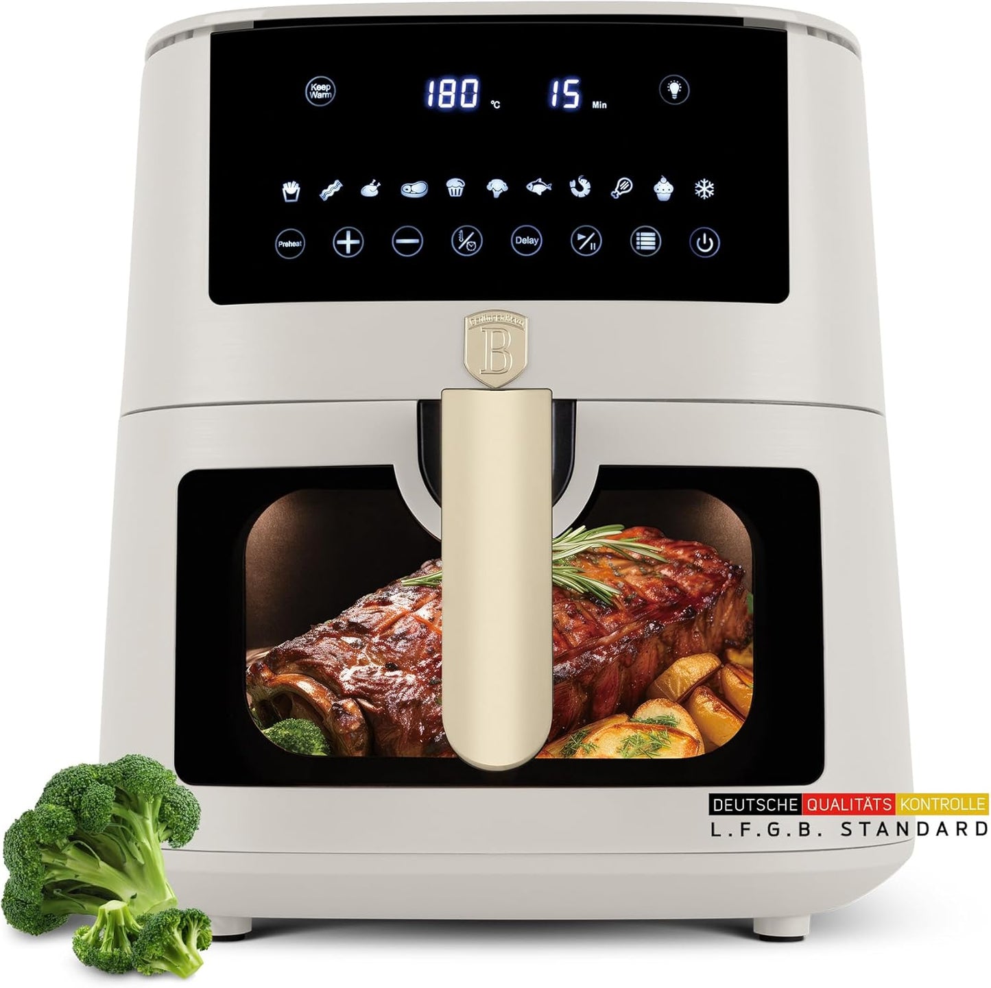Berlinger Haus Heißluftfritteuse 8 Liter – Matt-Creme – Digitales Touch-Display – 1650 W – 33 x 36,5 x 36,5 cm