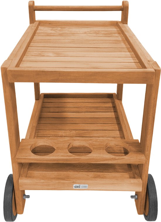 AXI Miri Teak Servierwagen – 70 x 48 x 70 cm – Teakholz – Mit 2 Rädern und 3 Flaschenhaltern – Für den Außen- und Innenbereich – Für Garten, Terrasse und Balkon