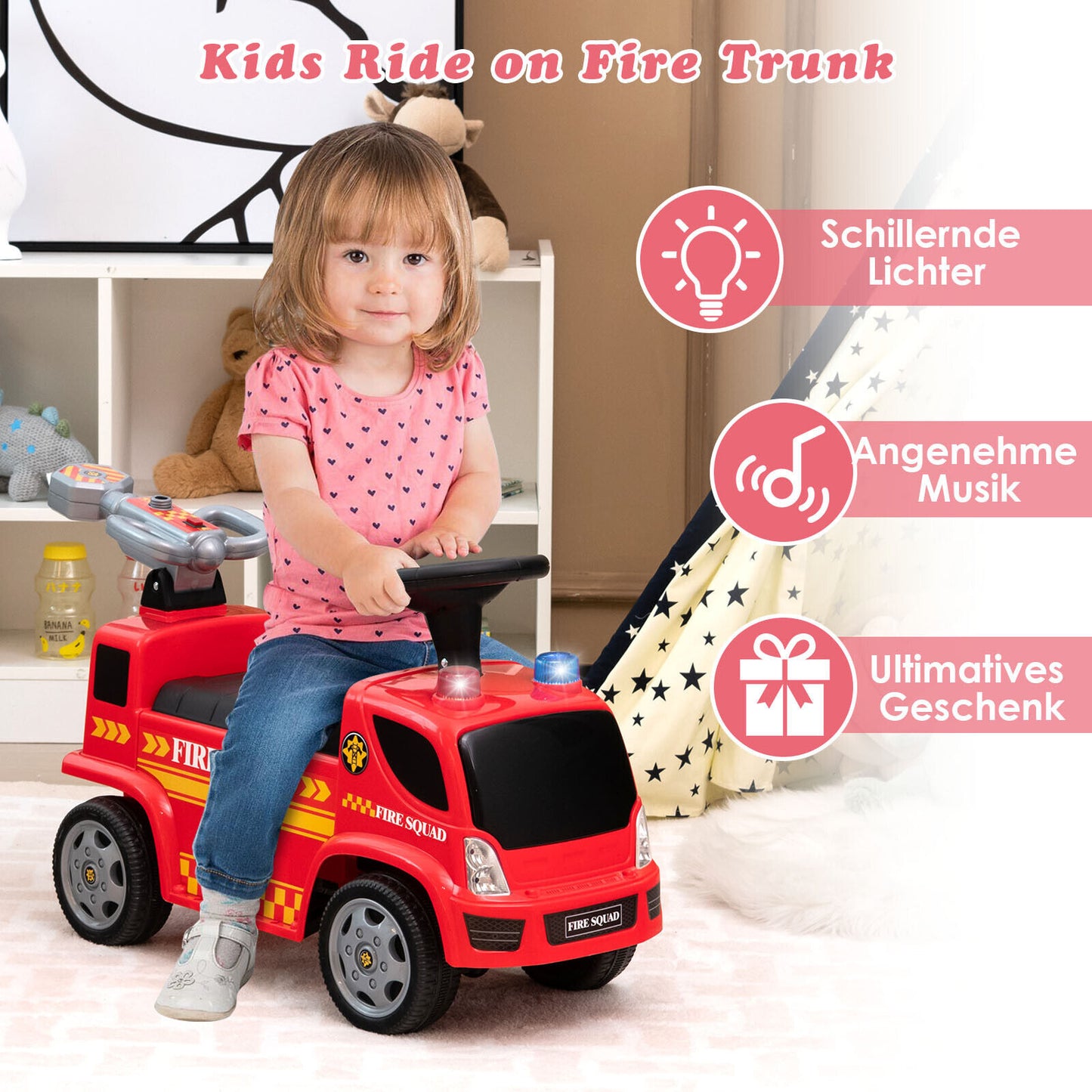 Coast Kinderfeuerwehrauto mit Seifenblasenpistole für Kinder 18-36 Monate rot