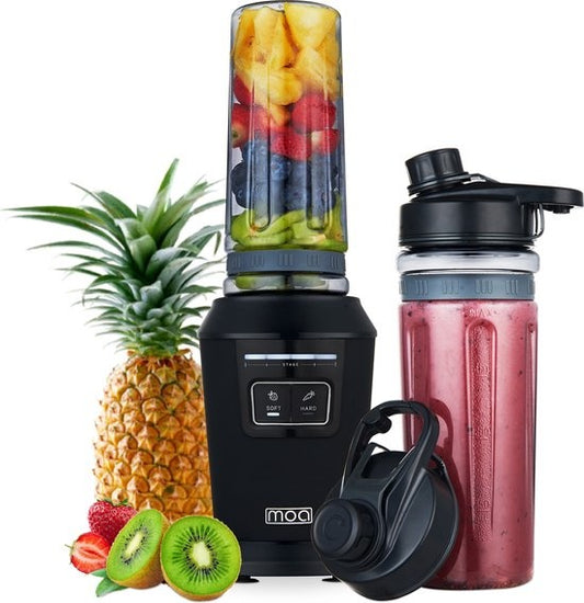 MOA Blender - Blender to Go - Mini-Mixer - 2 600ml Tritan Becher - Smoothie Maker - 800W - Schwarz - MB10B