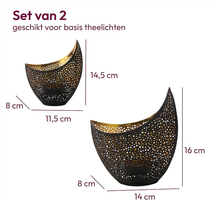 Gadgy Metall-Teelichthalter, modern – 2er-Set – Innenseite in Gold