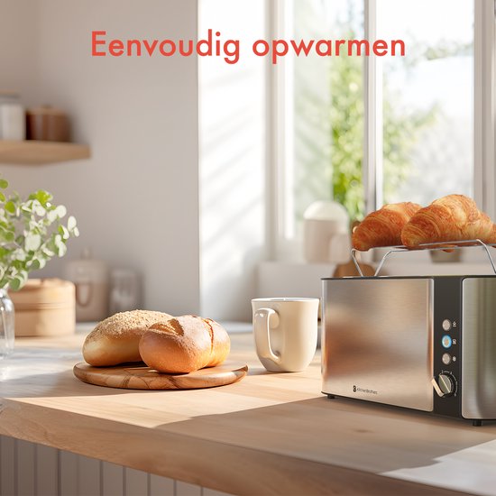 KitchenBrothers Toaster - Toaster - 6 Heizstufen - 2 extra lange Schlitze - 1520W - Edelstahl/Schwarz
