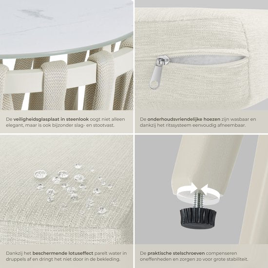 tectake® Gartenset Lugano – Gartenstuhl – Liegestuhl mit Beistelltisch – Gartenstuhl im Seil-Design mit Aluminiumgestell – Garten-Sessel mit dicken Kissen – Lounge-Set für Garten oder Balkon - Terrassenstuhl – UV- und witterungsbeständig – Beige