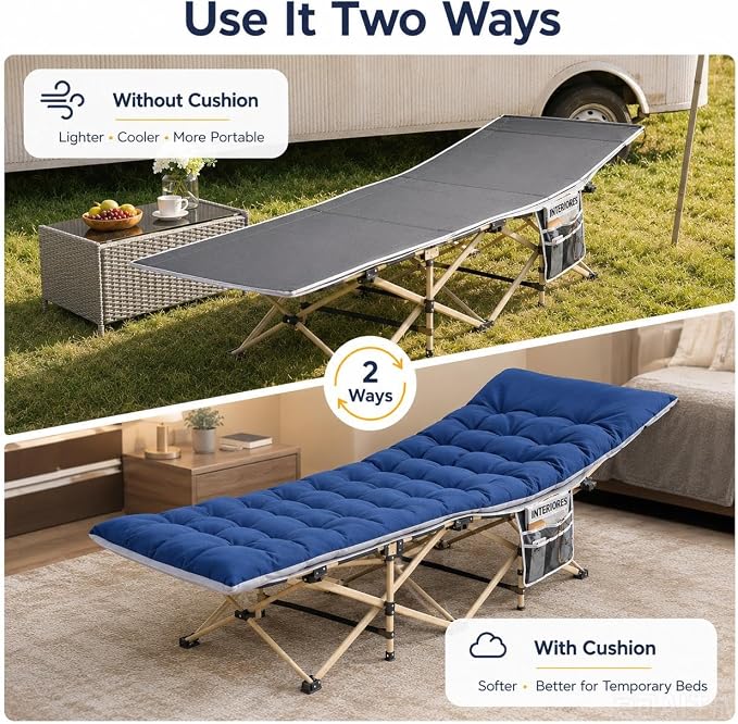 Yaheetech Klappbares Campingbett mit Matratze – 190 x 68 cm – Schwarz – Feldbett mit Tragetasche und Staufächern