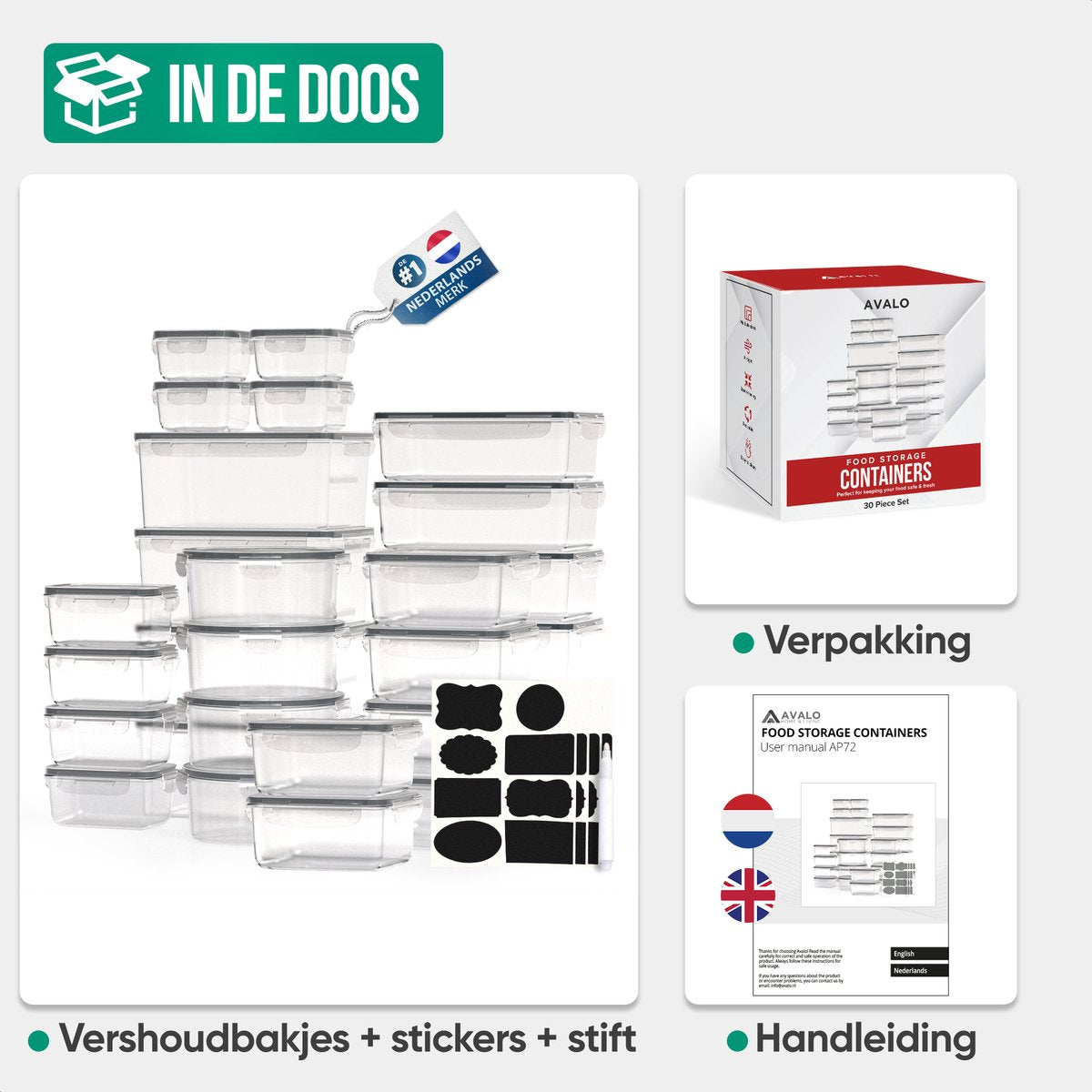 Avalo Food Storage Containers - 30 Stück Set - BPA frei
