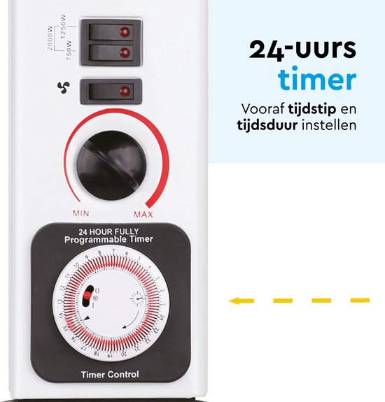 BRASQ - Elektrischer Konvektor - Turbofunktion und einstellbarer Thermostat - Kompakt und leise - Timer - 750/1250-2000 Watt - Heizung mit Überhitzungsschutz - Weiß - Elektroheizung