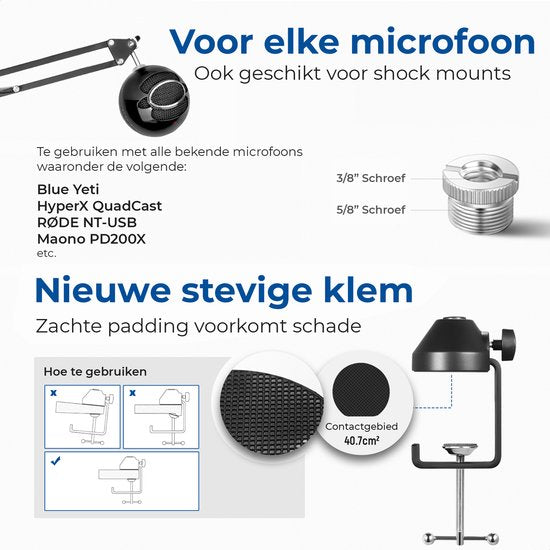Neewer Mikrofonarm - Boom Arm - Mikrofonständer ohne Mikrofon - Mikrofonständer - Schwarz