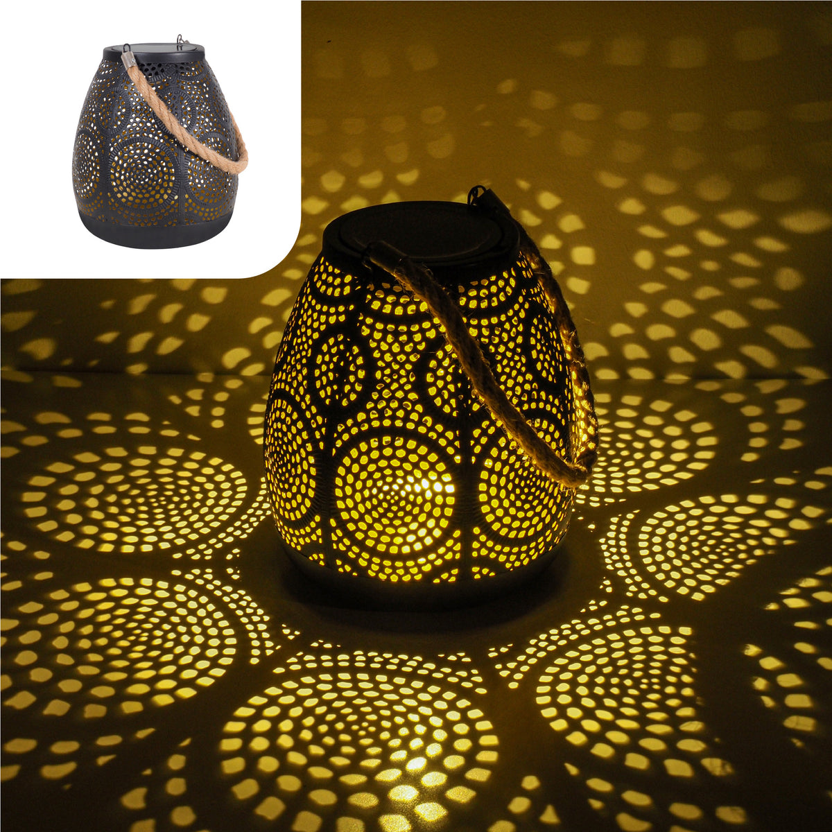 Gadgy Solar Tischlampe Kreise - Solar Gartenleuchten Solarenergie mit Schatteneffekten - Solarlampe Garten, Terrasse & Balkon - Gartenleuchten Led Outdoor Hanging - Laterne Windlicht auf Solarenergie - Laterne für draußen - Bronze / Gold