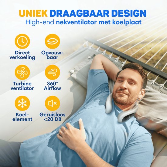Vulpes Goods® Tech - Halsventilator mit Kühlelement - Wiederaufladbar & leise - Tragbarer Gesichtsventilator - 3 Stufen mit extra Kühlung - ELITE Version