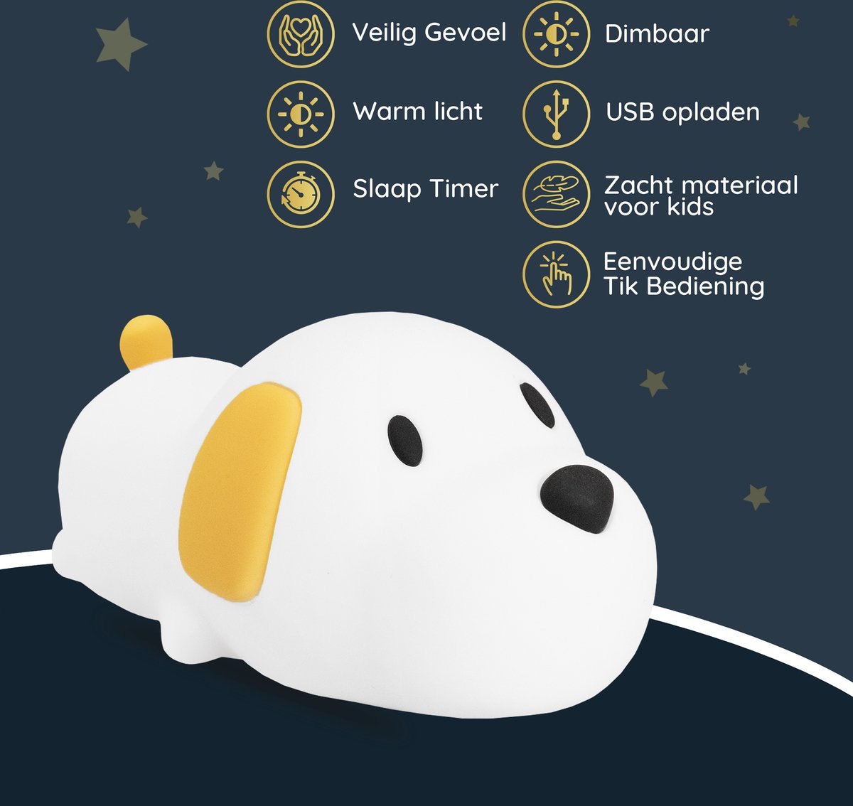 Sleepy Friends Kinder Nachtlicht Hund Grau 95x97x100 mm - Dimmbares USB Wiederaufladbares Nachtlicht für Baby und Kinderzimmer